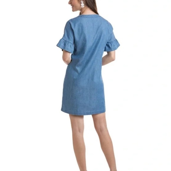 Vineyard Vines Chambray Flutter Sleeve Lace Up Denim Dress‎ Summer Evening - Picture 3 of 11
